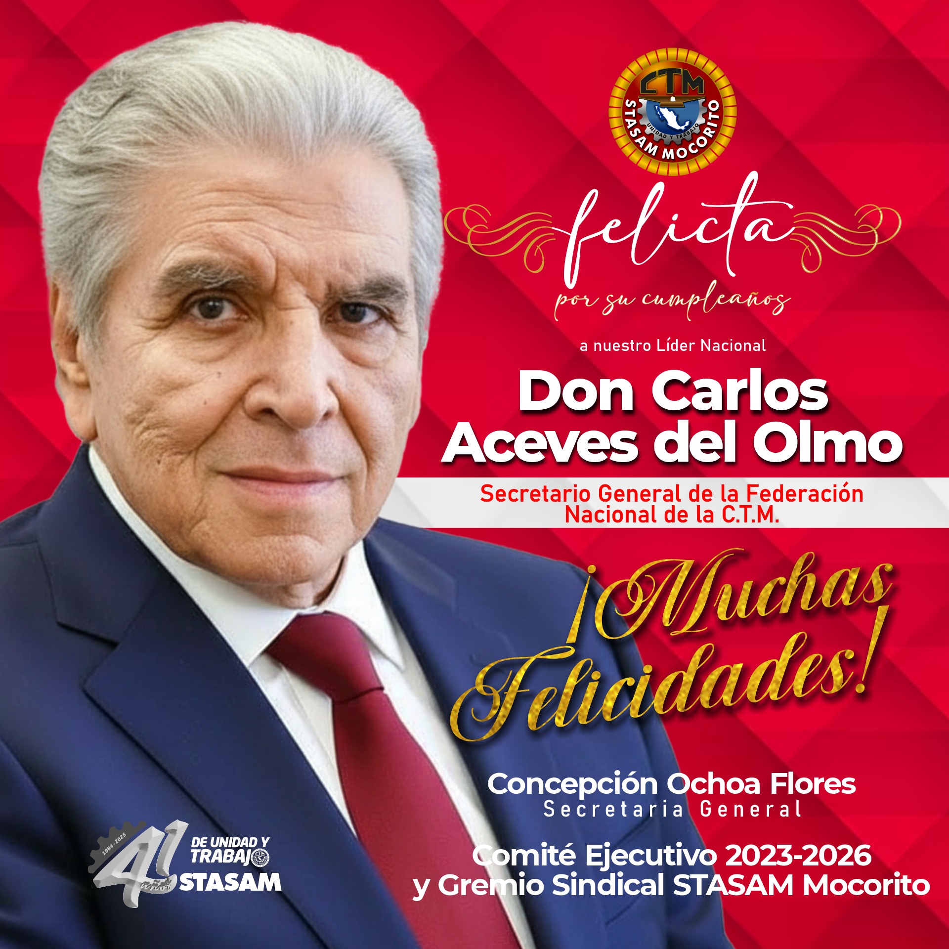STASAM Mocorito felicita a Carlos Aceves del Olmo en su cumpleaños