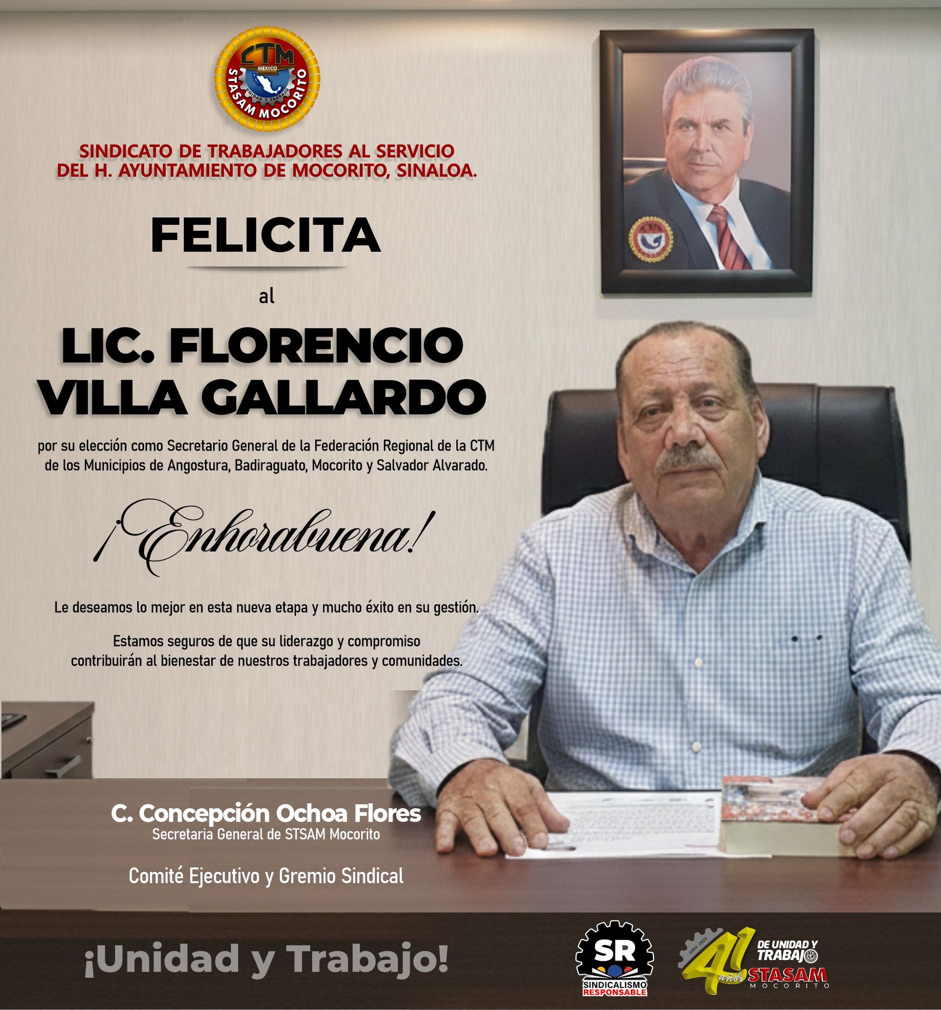 Felicitación al Secretario General de la Federación Regional de la CTM